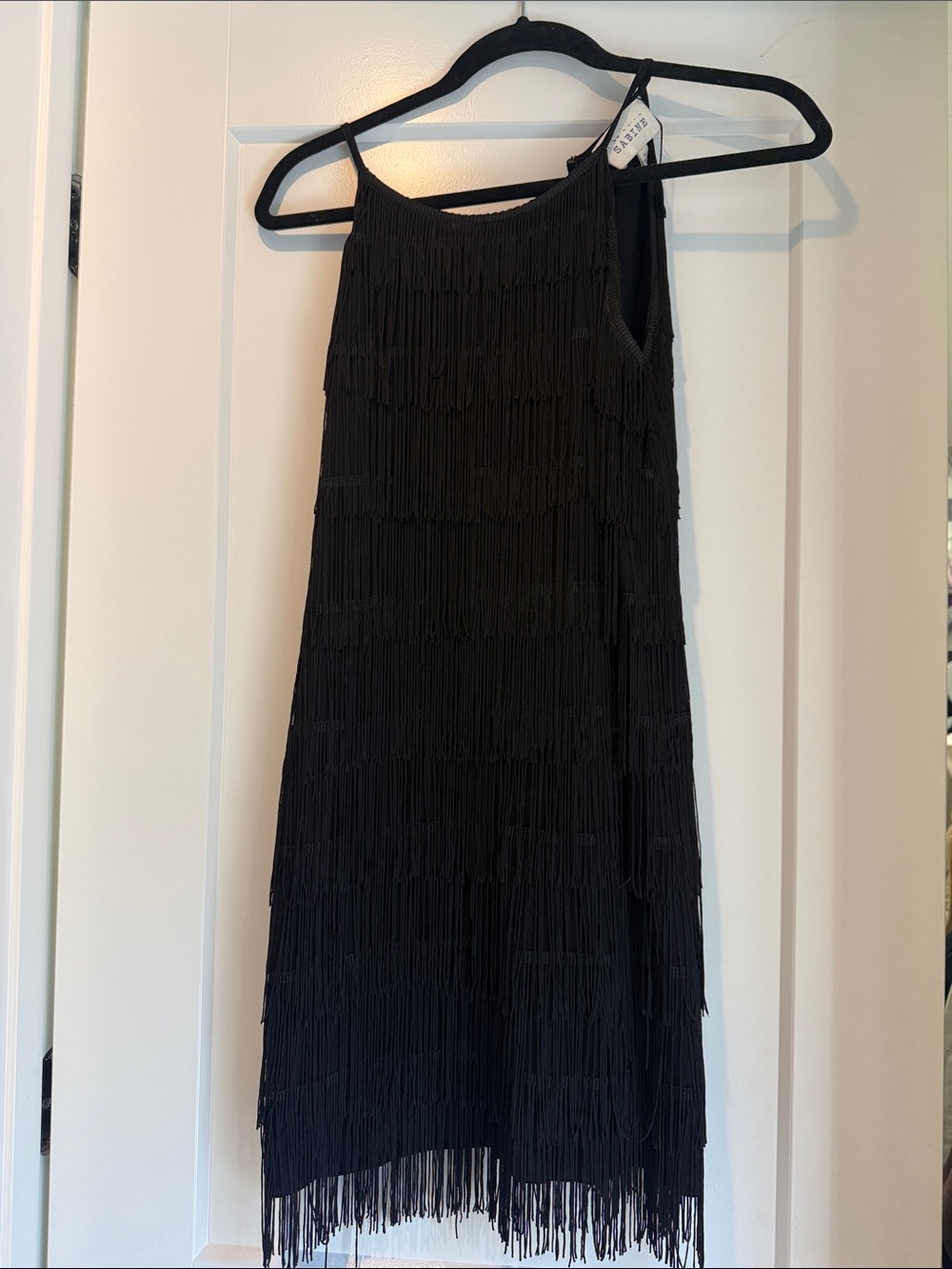 Sabine Black Fringe Slip Dress